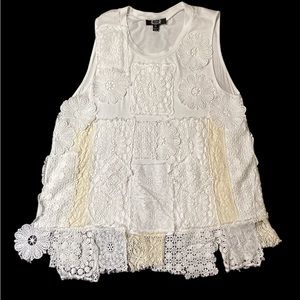 AZI Patchwork Lace with Lace Staggered Hemmed Top - XL